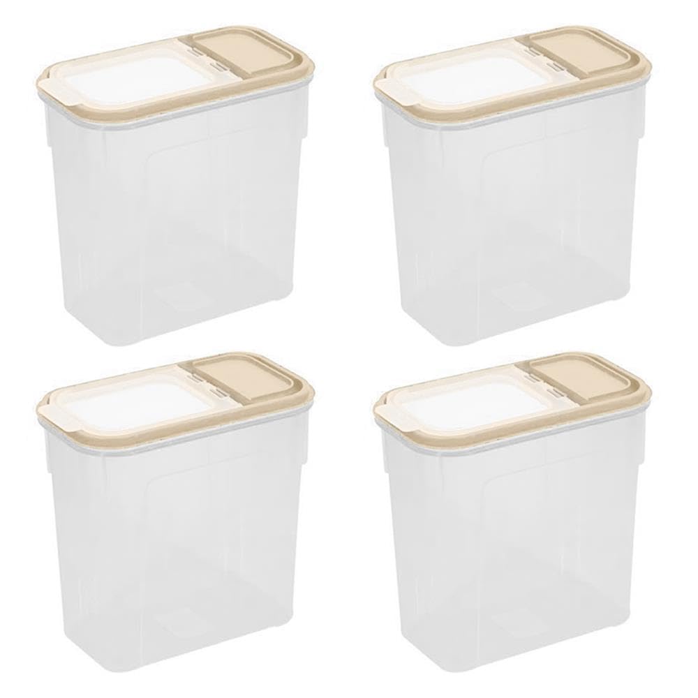 YöL Pack of 4 Cream Dry Food Storage - 2 Litre Clear Plastic Containers - Kitchenware Pasta Cereal Rice Flour Sugar - Flip Top Secure Clip Lid Pouring Spout
