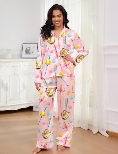 Image of SHESHOW Satin Pajamas for Women Set Long Sleeve Button Down Sleepwear 2 Piece Nightwear Women Pjs Sets Size XS-XXL