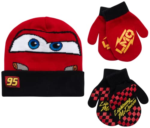 Image of Disney Cars Lightning McQueen Winter Hat 2 Pair Mittens or Gloves (Toddler /Little Boys)