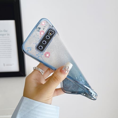 Image of for S10 Plus Case, Galaxy S10 Plus Case for Women Gradual Change Glitter Crystal TPU Butterfly Floral Heart Clear Protective Cover with Strap for Samsung Galaxy S10 Plus 2019 (Blue)