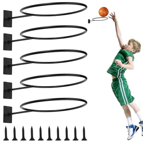 HIKPACKER 5 Stück Wandhalterung Ball Rack, Metall Ball Halter Schwarz, Sportball Rack für Basketball Fußball Volleyball Storage Display