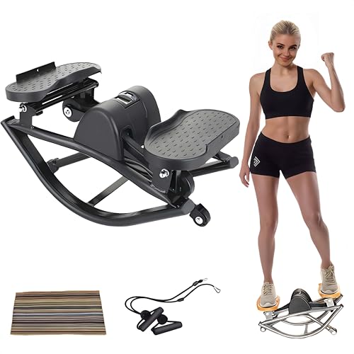 Rock Stepper Cardio Machine for Home Workouts | Low-Impact Fat Burner & Glute Toner with Digital Monitor | 15-Min Quick Silent Stepper, Includes Anti-Slip Mat & Side-to-Side Motion (Black) by Generic - Used condition - US$94.99
