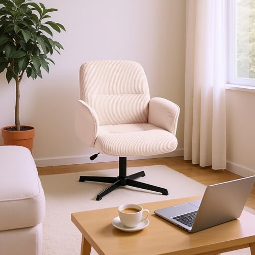 MEUBLE Cosy Bürostuhl Ergonomisch Schreibtischstuhl mit höhenverstellbar Armlehnen 360° Drehbar Schminkstuhl Sessel für Büro Wohnzimmer Schlafzimmer Vanity, Cordstoff, Beige