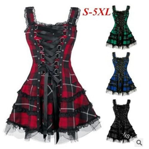 Summer Women's Plaid Dress lace up Sleeveless Skirt2