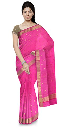 JAGESHWARI BUNAKAR SAHKARI SAMITI Chanderi Handloom Cotton & Silk Saree for Women (Pink)