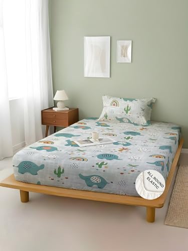 Image of Weave & Decor Kids Fitted bedsheets Single Bed 36x78x6 inch with Pillow Cover 20x30 inch, Breathable Soft Fabric, for Single Mattress