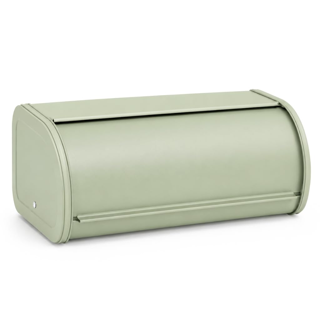 EHC Large Roll Top Bread Box Roll Top Lid, Metal Bread Bin Kitchen Storage Container, Mint, 44.5 x 27 x 17 cm