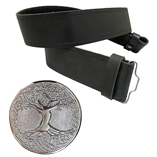 Juego de cinturón y hebilla antiguo, cinturón de velcro para hombre, cinturones de cuero negro, celta en relieve, cardo liso, 2 piezas, Negro, XXL