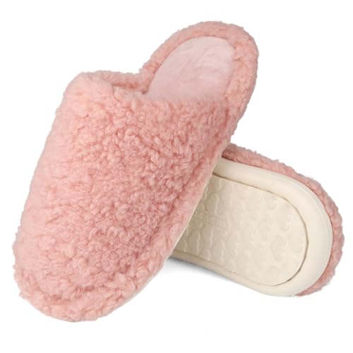 EDOSIR Zapatillas Casa Mujer Invierno Pantuflas Felpa Cálido Antideslizantes Women Slippers Rosa Claro