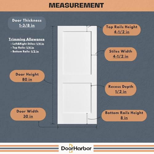 30\" x 80\" Interior Wood Door Slab, 2-Panel Shaker, Left Handing, Solid Core, White Primed, with Pre-Drilled Holes, for Closet, Pantry, Bedroom, and Office Door Use (Not Prehung) - Thumbnail 5