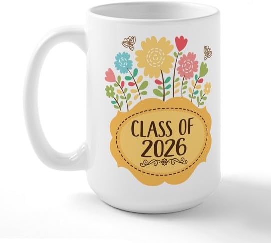 CafePress Class Of 2026 Graduate Floral 15 oz (444 ml) Ceramic Coffee Mug