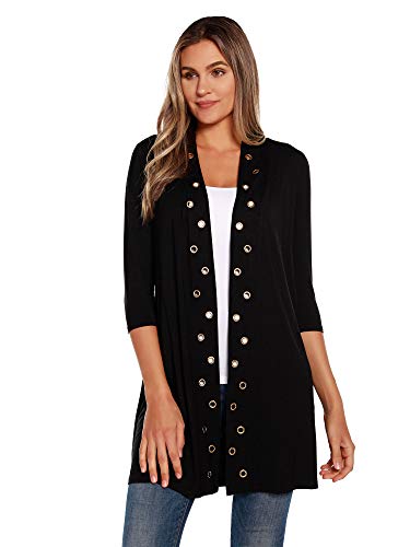 Women's Cardigan Long Open Front Knit Cardigan With Gold Grommet Detail #TOP4