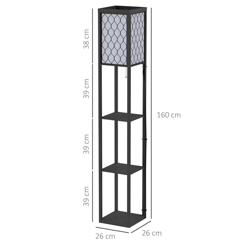 Lampada Lampadina da Terra Salvaspazio con Ripiani Durevole Cotone, MDF 26 x 26 x 160 cm Nero, bianco - Illuminazione - Immagine 6