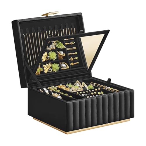 コンパクトなジュエリーケース 2 棚付きユニークなジュエリー収納ボックス二重層実用的な革アクセサリーコンテナネックレスとイヤリングボックス