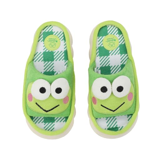 Bioworld Keroppi 3D Character Face Art Women's Green & White Plaid Open-Toed Slide Slippers2
