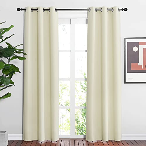 NICETOWN Blackout Beige Curtains 84 inch Long for Bedroom - Thermal Insulated Solid Grommet Vertical Drapes Room Darkening Drapes for Living Room (Set
