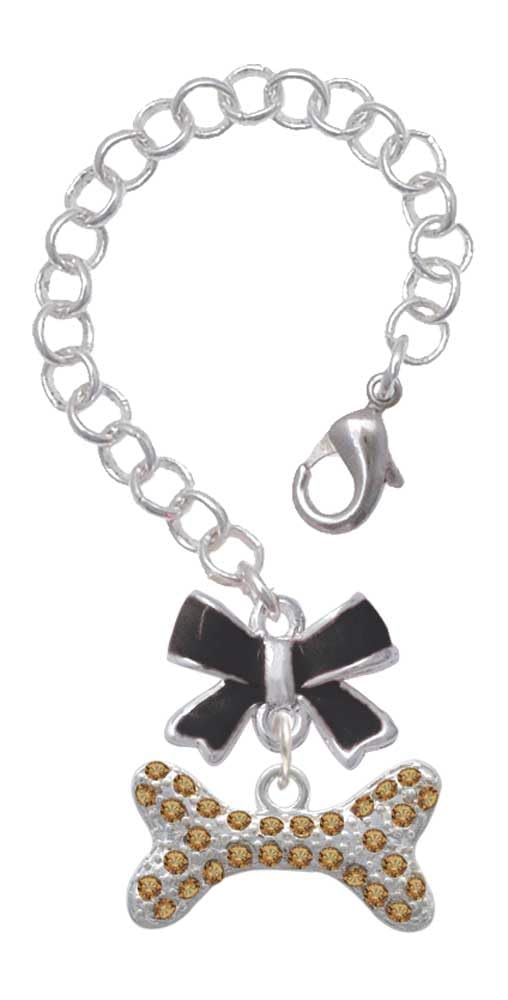 Delight Jewelry Silvertone Large Brown Crystal Dog Bone - Black Bow Charm Accessory for Tumblers and Thermal Cups