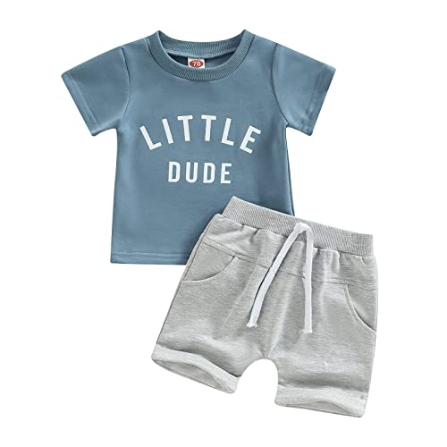 Meihuida Toddler Baby Boy Summer Clothes Letter T-Shirt and Shorts 6 12 18 24 Months Casual Outfits Blue 18-24 Months