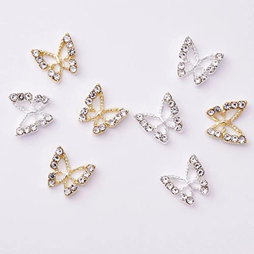 20Pcs Alloy Butterfly Nail Charms Butterfly Nail Gems 3D Metallic Gold Silver Butterfly Nail Charm Shiny Crystals Nail Rhinestones For Acrylic Design Nail Art Supplies For Women Girls Manicure Jewelry #TOP6