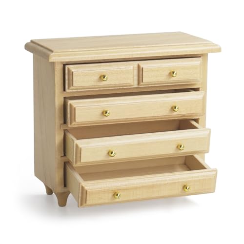 Odoria Dollhouse Dresser Miniature Sideboard: 1/12 Scale Chest of Drawers for Bedroom Vintage - Mini Bedside Table Nightstand Antique - Tiny Storage Organizer Frniture Natural Wood