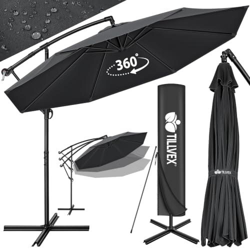 tillvex® Sonnenschirm Ø 300/350 cm Ampelschirm mit Abdeckung...