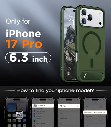 Image of Designed for iPhone 17 Pro Case, [Built-in Invisible Kickstand][Compatible with MagSafe][Military Grade Shockproof] Slim Translucent Matte Phone Case 6.3 inch (Green)