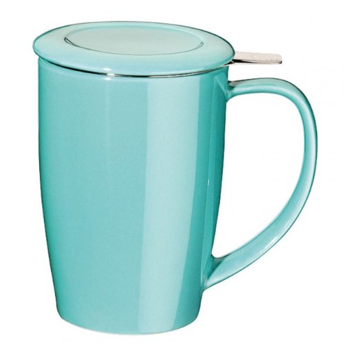 ForLife Grande tasse à thé "Curve" avec infuseur et couvercle, Céramique, turquoise Cover