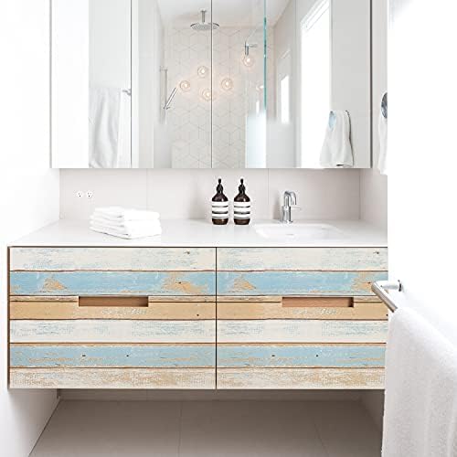 SUNBABY Peel and Stick Wood Wallpaper: Self-Adhesive Removable Wallpaper Decorative Wall Covering Vintage Wood Plank Wallpaper for Home Decoration and Furniture Renovation (Blue, 45*1000 cm)