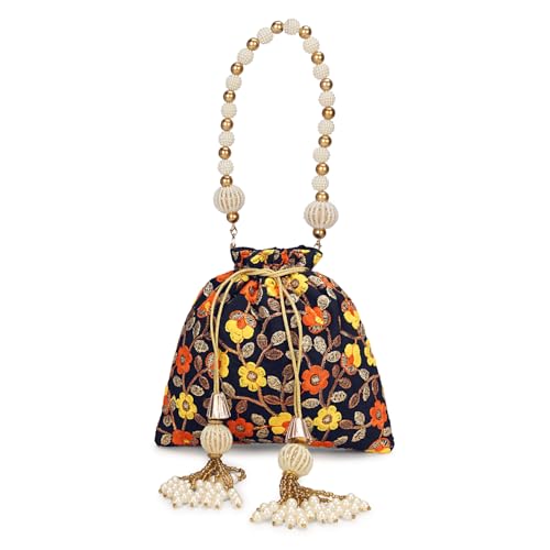 Image of LONGING TO BUY Indian Embroidered Pearl Potli Bag For Women, Sequence Design with Tassel, Wedding Potli Bags