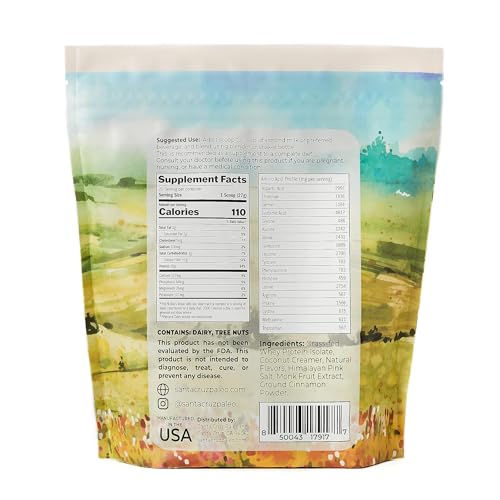Image of Santa Cruz Paleo Whey Protein Powder, Vanilla Flavor, 20 G Grass Fed Whey Protein Isolate Per Serving, Gluten Free, Paleo & Keto Friendly, No Sugar Added, Protein Shake Mix, 20 Servings, 1.2 lb Bag