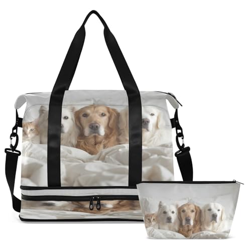 Cute Real Dog Travel Duffel Bag Waterproof Gym Sport Tote Bag Carry On Weekender Bag with Compartment2