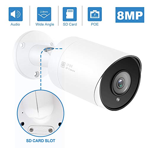 Anpviz 4K 8MP IP66 POE IP Security Bullet Camera Indoor Outdoor with Microphone, Audio, Hikvision Compatible Wide Angle 2.8mm Lens,3864x2160 Megapixels UltraHD 98ft,SD Card Slot, IPC-B880WD
