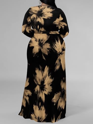 Image of PinkPatty Women's Plus Size Long Sleeve Maxi Dress Casual V Neck Slit Tie Waist Wrap Dresses for Party Cocktail