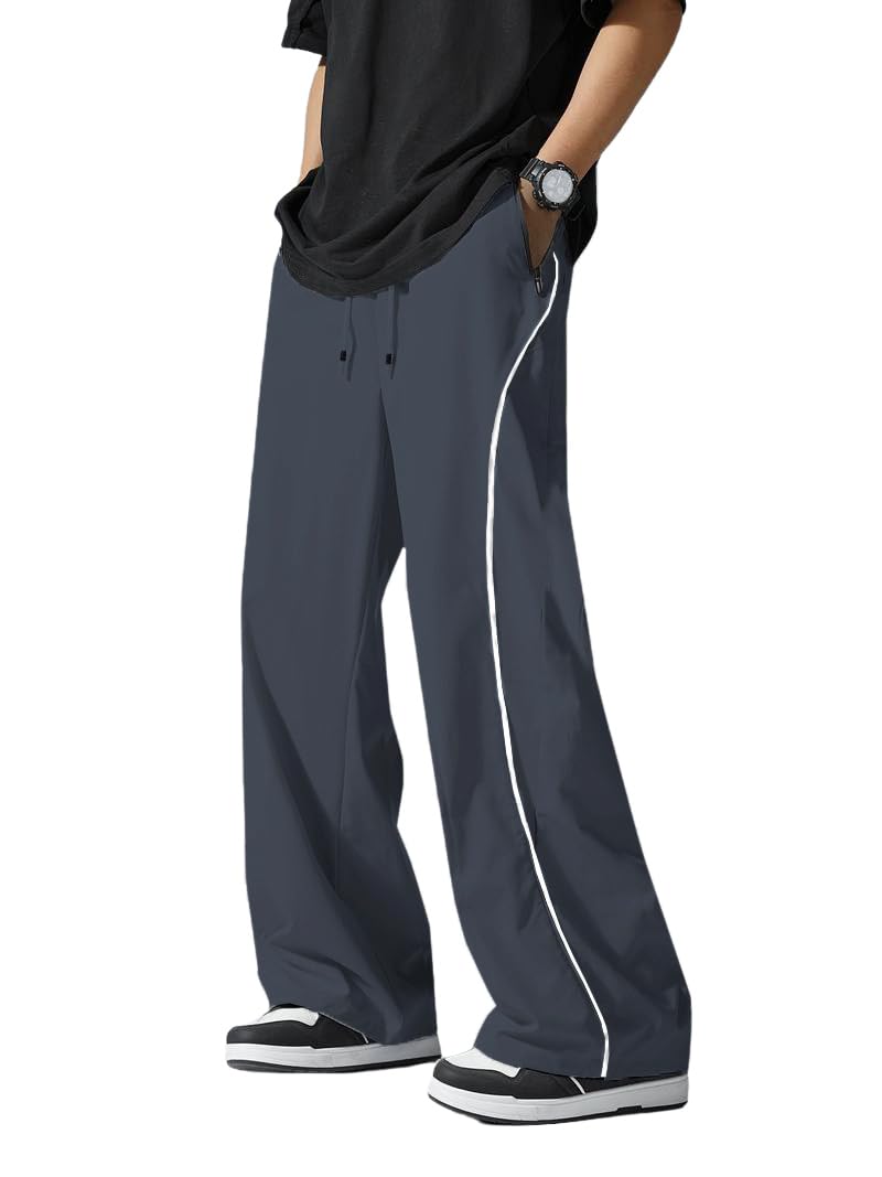 Men's Loose Fit Track Pants | Drawstring Sports Trousers with Contrast Side Stripe | Comfortable and Stylish Pants for Gym, Running, Travel & Streetwear (Track Pant-2057-Dark Grey-38)