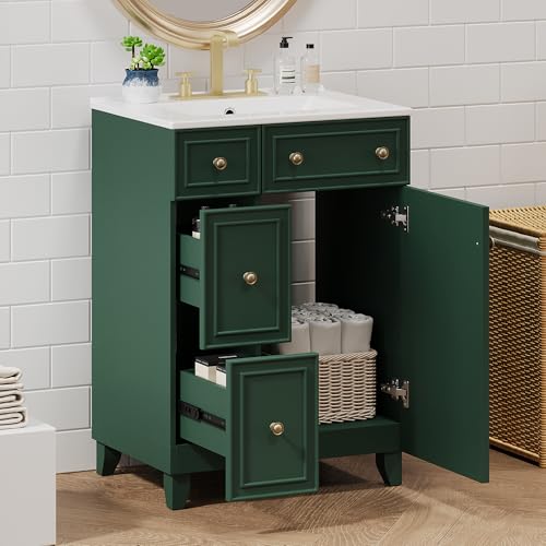 Harper & Bright Designs 24" Bathroom Vanity, Green Sink Vanity,