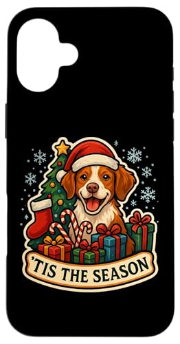 Tis The Season Brittany Dog メリークリスマスツリーママパパ楽しい スマホケース iPhone 16 Plus 用