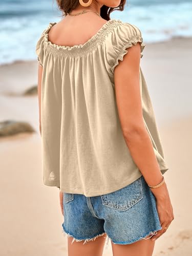 Image of Tankaneo Women Summer Tie Front Tank Tops Cap Sleeve Pleated Babydoll Tops Casual Loose Fit Going Out Flowy Shirt