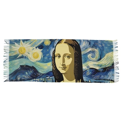 Women's Scarf, Faux Pashmina Soft Lightweight Shawl Wrap, Mona Lisa Art Painting Print Fashion Scarves