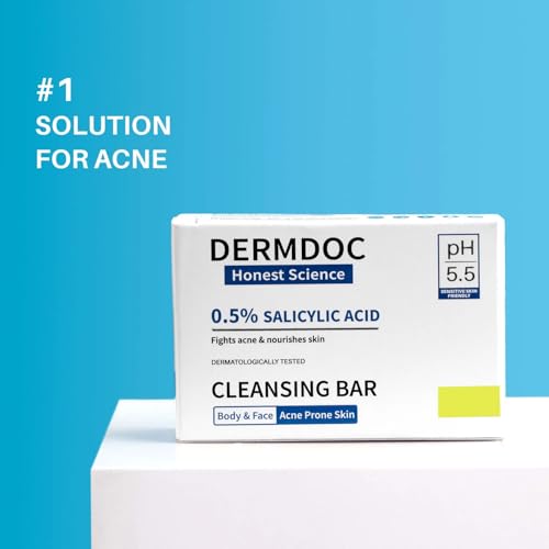 Image of DERMDOC by Purplle 0.5% Salicylic Acid Cleansing Bar (75 gm) (Pack of 2) | gentle deep cleansing bar | oil control, acne prone skin | salicylic acid for back & body acne