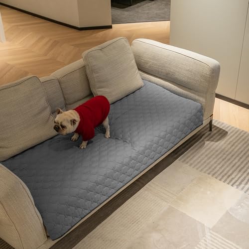 Image of gogobunny 3X Stronger Waterproof Pet Blanket, Scratch Proof Furniture Protector for Dogs Cats, Reversible Cover 30x70 Inch, Dark Grey /Light Grey