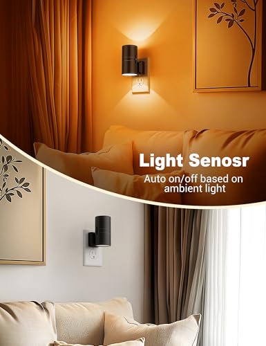Image of Amber Night Lights Plug into Wall, Dimmable Night Light Plug in, Modern Night Lights Auto On /Off, Amber Night Light 2000K, 0-100LM Adjustable Brightness Nightlight for Hallway Bedroom, 2 Pack