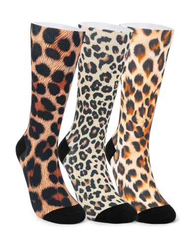 Magifuls Wild & Playful Crew Socks 3-Pack - Leopard Prints for Men & Women One Size