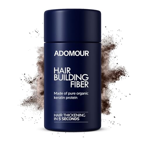 Image of Adomour Hair Building Fiber 14g | Keratin Fibers for Thin, Fine & Thinning Hairs | Natural Coverage | Instant Thickening & Volumizing | Bald Spot Cover Up Hair Fiber Powder for Men & Women (Medium Brown)