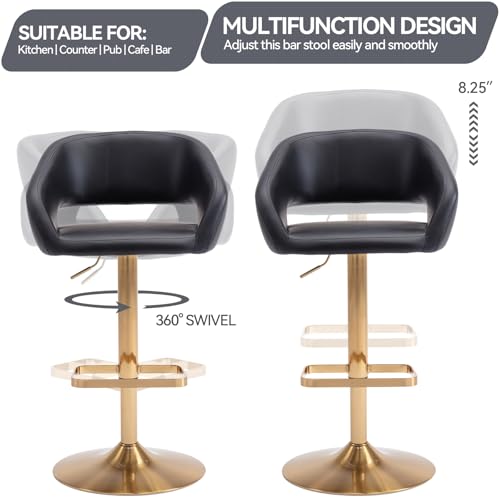 Image of PU Leather Adjustable Swivel Counter Height Bar Stool, Black, Gold Base