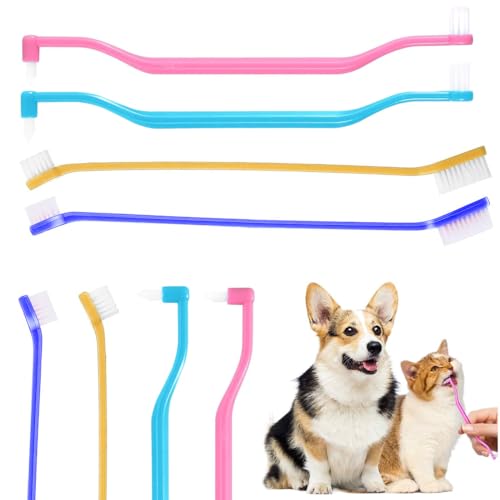 AFCJLTO Cepillo de Dientes Doble Cara para Gatos (4 Unidades),Cuidado Dental con Cabezal de Microcepillo y Mango Curvo,Reduce Placa y Sarro en su Mascota Felina