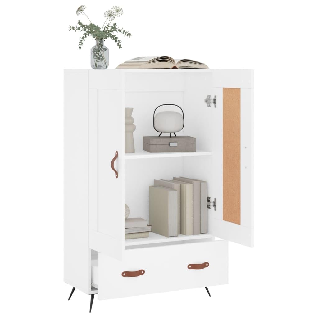 Weißes Highboard 69,5x31x115 cm Holzwerkstoff mit Stauraum, Schubladen und Türen für Wohnzimmer, Esszimmer, Flur, Schlafzimmer, Küche, Büro, platzsparend, vielseitige Aufbewahrung