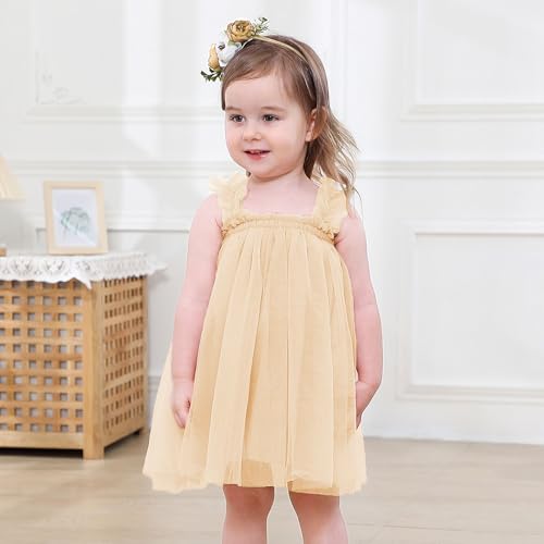 Century Star Baby Girl Dresses First Birthday Outfit Girl 1St Birthday Girl Outfit Baptism Toddler Flower Dress Half Birthday Outfit Easter Tulle Tutu Infant Gifts 12-18 Months Champagne thumb #3