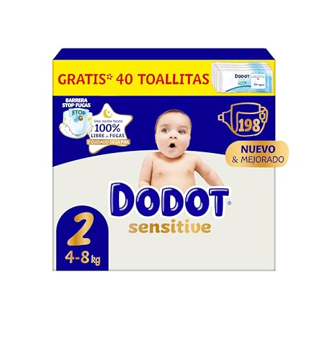 Dodot Pañales Bebé Sensitive, Talla 2 (4-8 kg), 198 Pañales +...