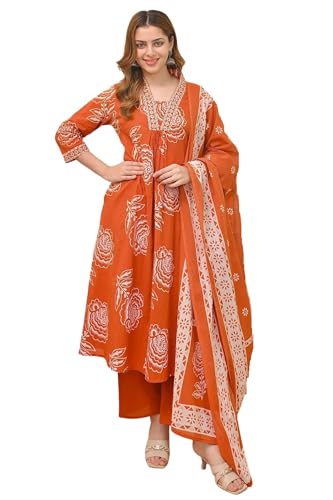 Image of Klosia Women Printed A-Line Kurta and Pant Set with Dupatta | Printed Kurta Set | A-Line Kurta Set | Women Kurta Sets | Summer Suit |