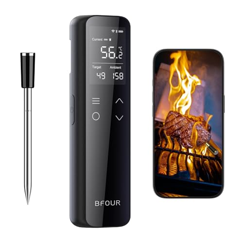 BFOUR WiFi kabelloses Fleischthermometer mit smartem eigenständigem LCD-Basis, ±0,5℃ Genauigkeit, Bluetooth Grillthermometer mit App-Steuerung, Bratenthermometer für...
